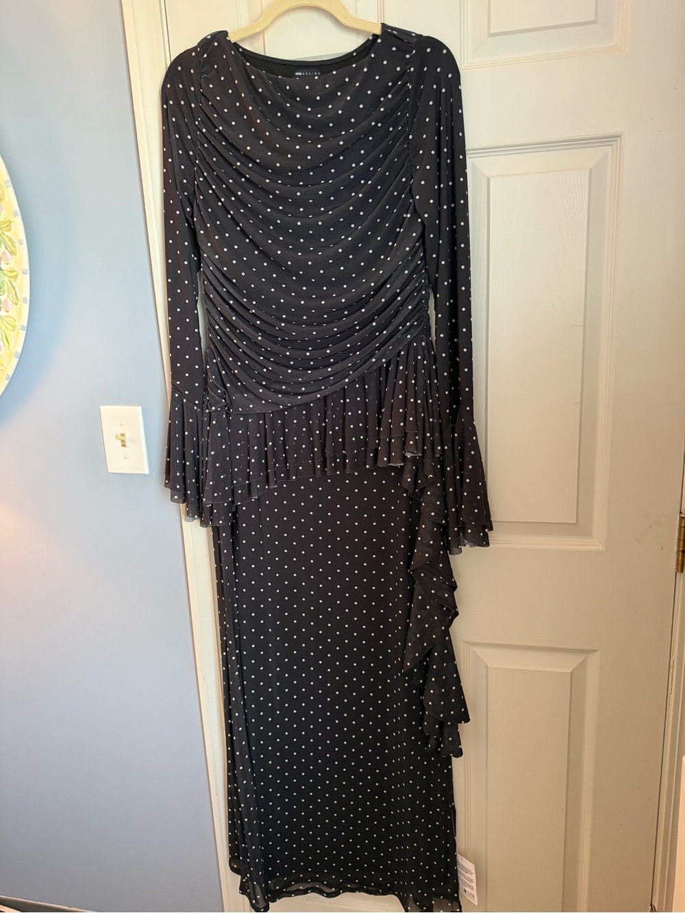 ASOS Black Polka Dot Maxi Dress with Ruffle Detail